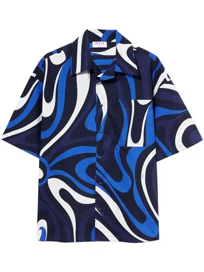 Pucci Marmo-print Cotton Shirt In Blue