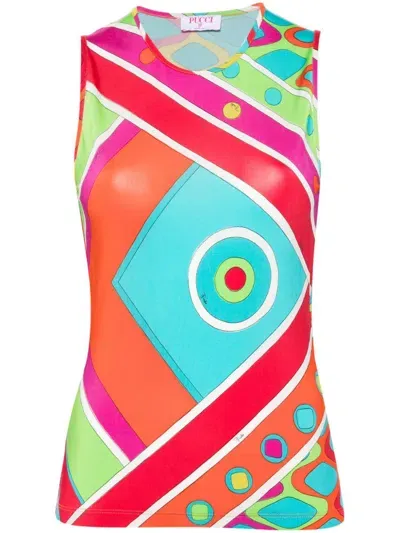 Pucci Vivara-print Tank Top In Orange