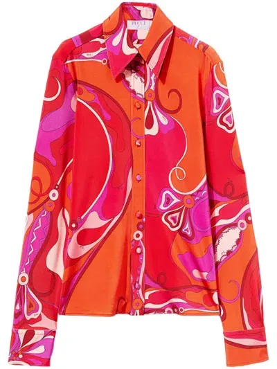 Pucci Orchidee-print Shirt In Red