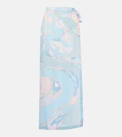 Pucci Printed Cotton Muslin Beach Cover-up In Blue/pink