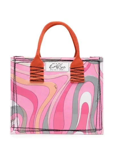 Pucci Small 3d Print Denim Tote Bag In Pink