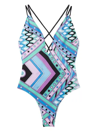 Pucci Vivara-print Swimsuit In Blue