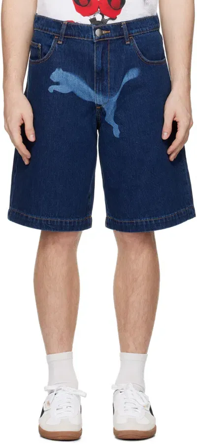 Puma Blue A$ap Rocky Edition Denim Shorts In Dark Denim