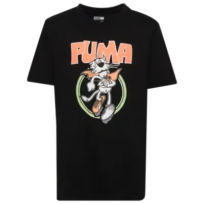 Puma Boys   Gitd Cape Gato Graphic T-shirt In Black/orange