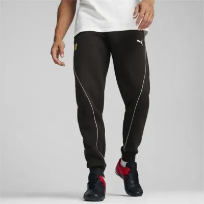 Puma Men's Ferrari Race Regular-fit Contrast Piped Fleece Sweatpants In Black