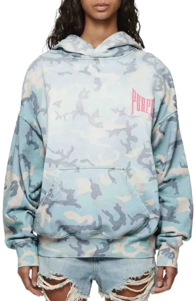 Purple Brand Camo Print Cotton Hoodie In Blue