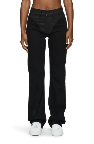 Purple Brand Coated Panel Slim Straight Leg Jeans In Black