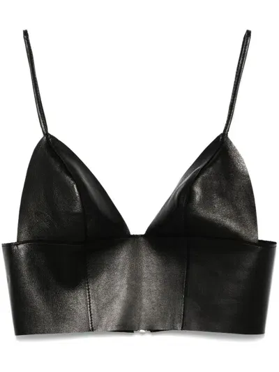 Purple Brand Leather Bralette Top In Black