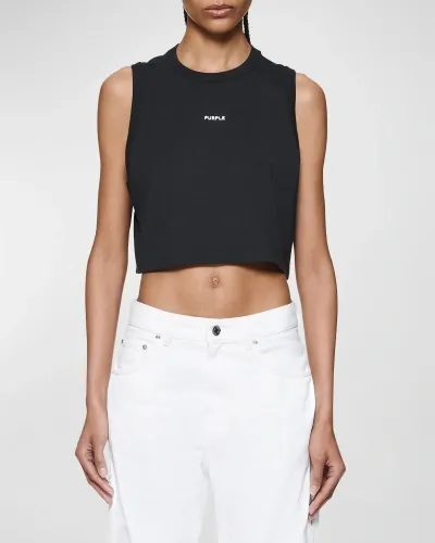 Purple Logo Cropped Jersey Muscle Tee In Black