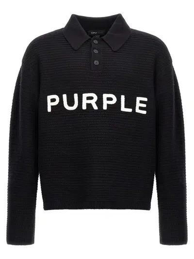 Purple Logo Embroidery Sweater Sweater, Cardigans In Black