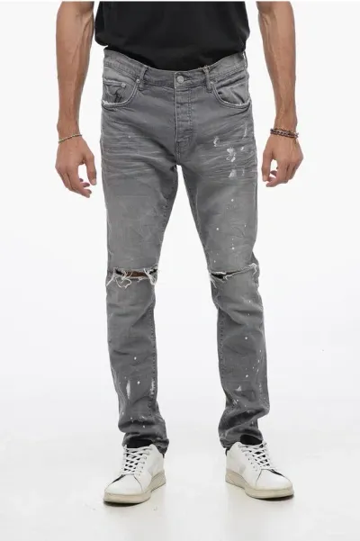 Purple Low-waist Distressed Slim Fit Jeans 16cm In Gray