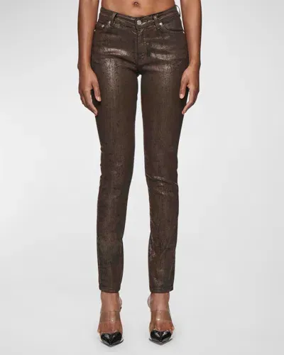 Purple Skinny Mid-rise Coated Jeans In Brown