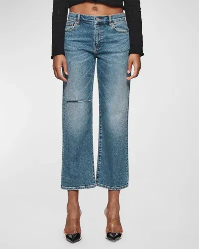 Purple Slim Crop 80s Wide-leg Jeans In Mid Indigo