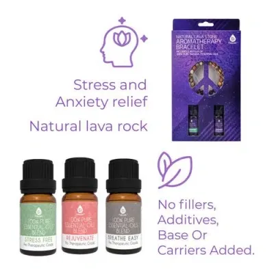 Pursonic Aromatherapy Bliss Bundle Lava Stone Bracelet + Pure Essential Oils. In Multicolor