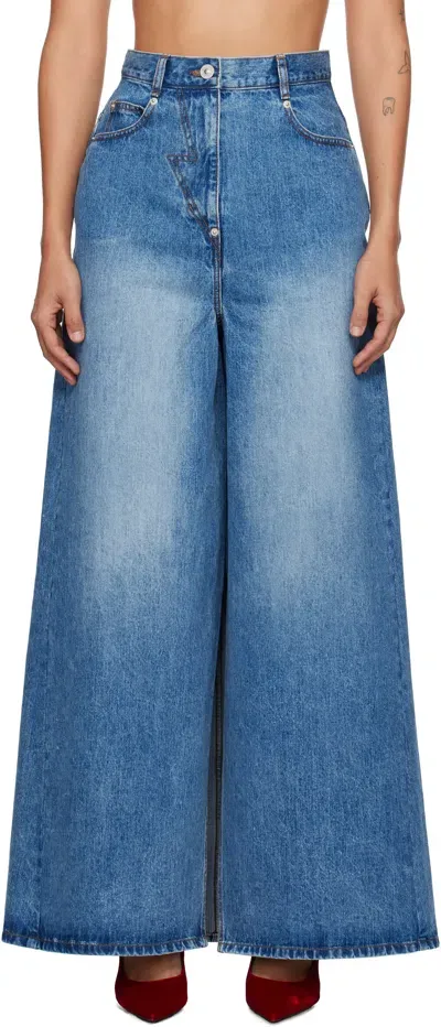 Pushbutton Blue Wide Denim Maxi Skort