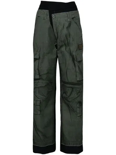 Pushbutton Cargo Pants Printed Wrap Trousers In Green