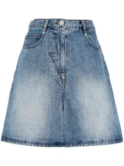 Pushbutton Denim Skirt In Blue