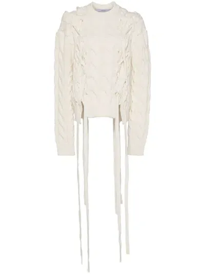 Pushbutton Ribbon Tie Knit Jumper In Neutrals