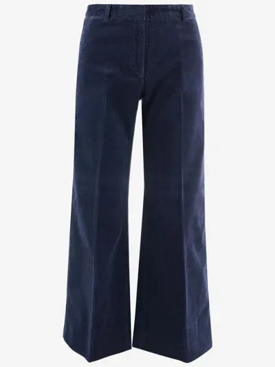 Ql2 Stretch Cotton Velvet Flared Pants In Blue