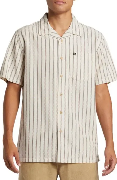 Quiksilver Casa Classics Regular Fit Stripe Camp Shirt In Fog Casa Ss