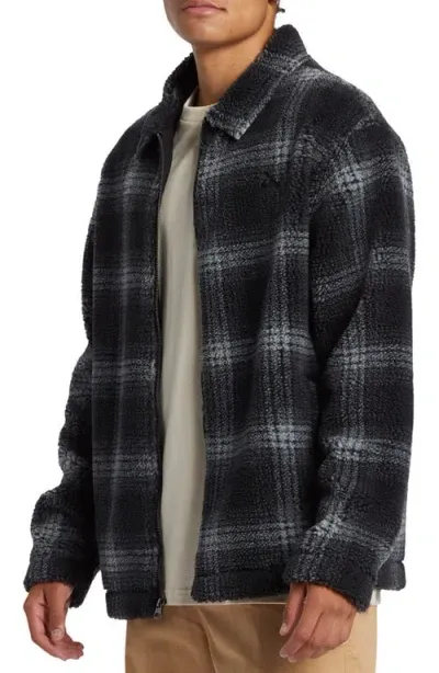 Quiksilver Deck Plaid Fleece Zip Jacket In Mercury Sherpa Black