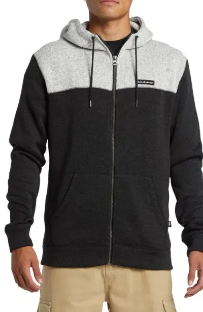 Quiksilver Keller Colorblock Fleece Lined Zip Hoodie In Black Heather