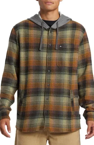 Quiksilver Sandbar Plaid Hooded Button-up Shirt Jacket In Green/capital Red