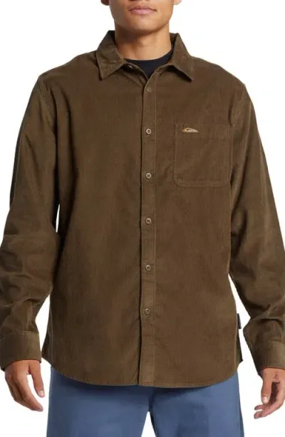 Quiksilver Smoke Trail Corduroy Button-up Shirt In Canteen