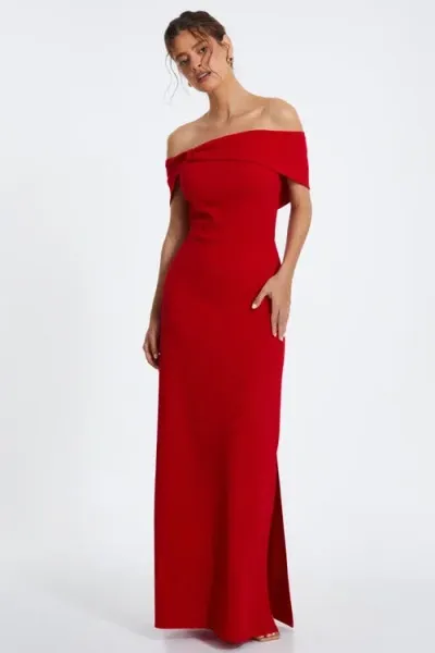 Quiz Bardot Maxi Dress In Red