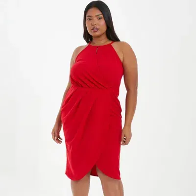 Quiz Plus Size High Neck Wrap Dress In Red