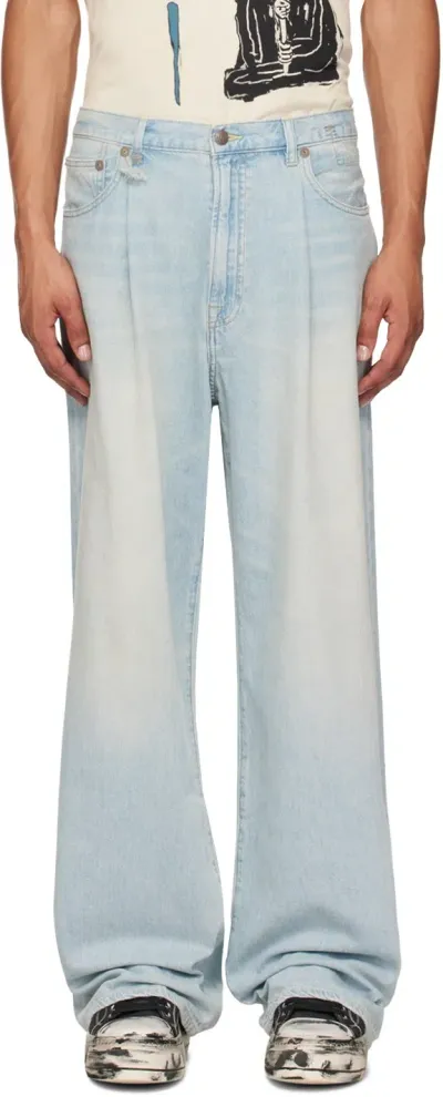 R13 Blue Damon Pleated Wide Leg Jeans In Lennon Blue