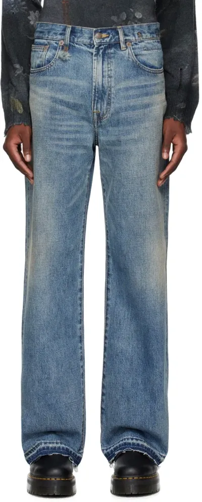 R13 Distressed Straight-leg Jeans In Blue