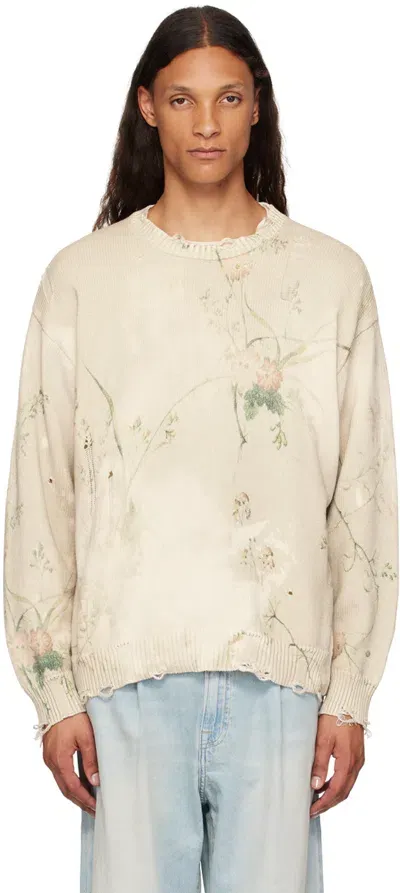 R13 Off-white Printed Boyfriend Sweater In Cream Bleach Floral