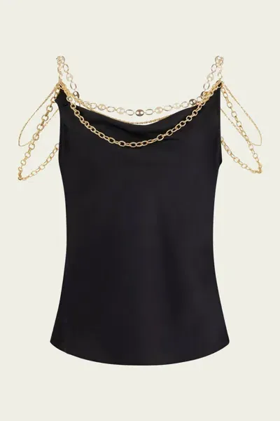 Rabanne Chain-strap Silk Cowl-neck Top In Black