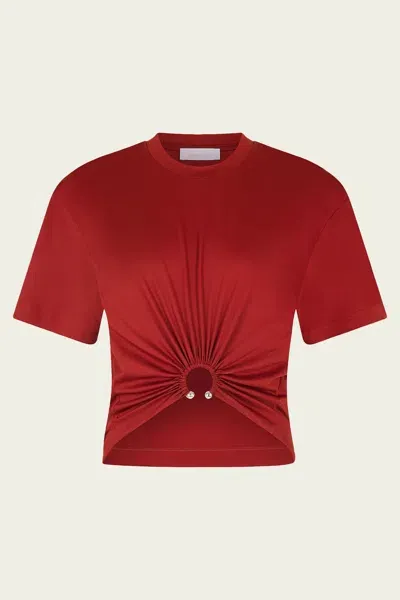 Rabanne Gathered Cotton Cropped T-shirt In Terracotta In Red