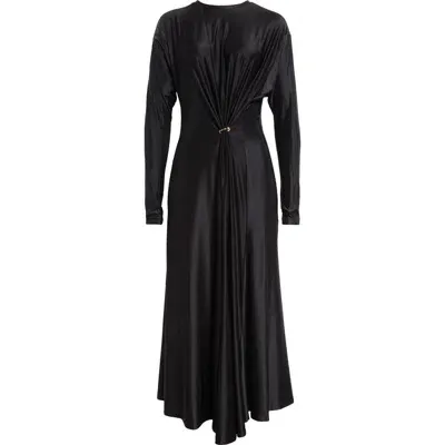 Rabanne Long Sleeve Gathered Jersey Midi Dress In Black