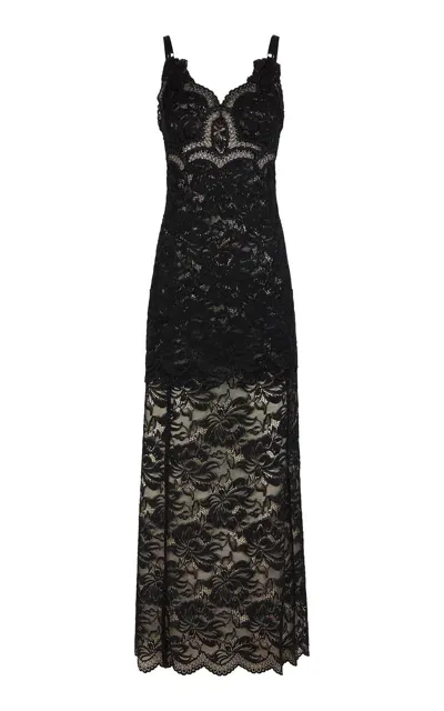 Rabanne Scalloped Lace Maxi Dress In Black