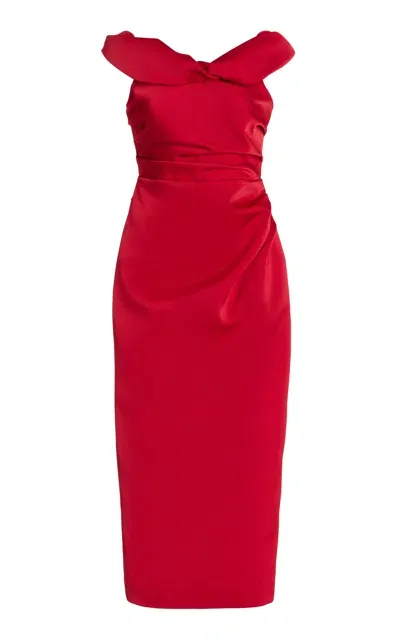 Rachel Gilbert Daria Gathered Satin Midi Dress In Red