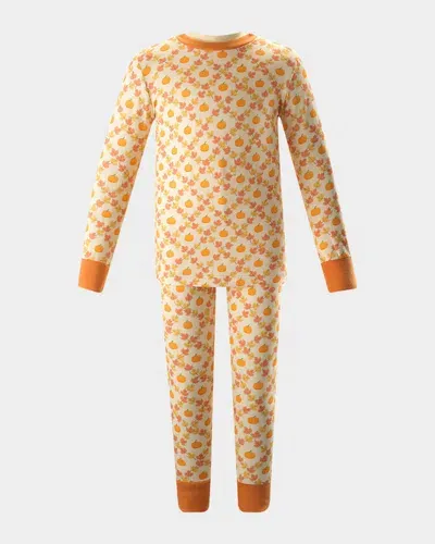 Rachel Riley Kid's Pumpkin-print Pajama Set In Orange