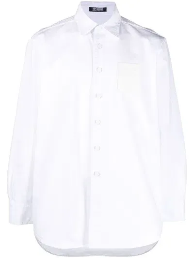 Raf Simons Logo-patch Denim Overshirt In White