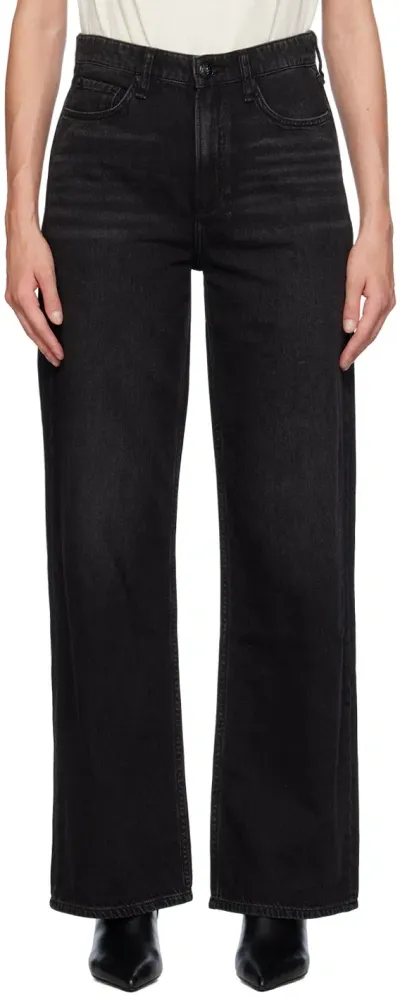 Rag & Bone Black Featherweight Logan Wide-leg Jeans In Jetblk