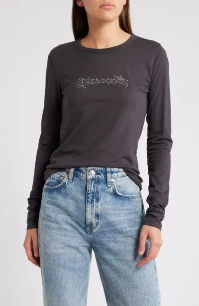 Rag & Bone Rhinestone Studded Logo Cotton T-shirt In Washed Black