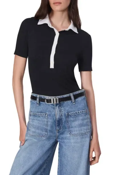 Rag & Bone The Knit Button Polo Top In Black