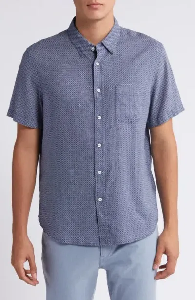 Rails Carson Tile Print Short Sleeve Linen Blend Button-up Shirt In Moroccan Tile Navy