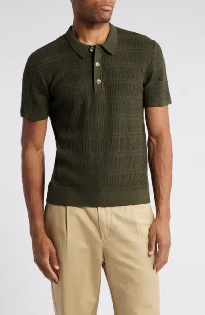 Rails Nathan Short Sleeve Ribbed Polo Sweater In Ancient Olive