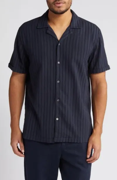 Rails Sinclair Textured Stripe Camp Shirt In Deep Water