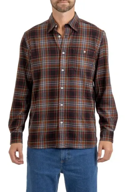 Rainforest Plaid Flannel Button-up Shirt In Brown, Orange Tan