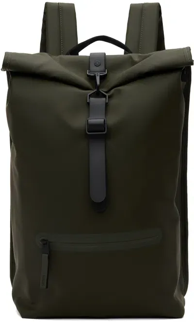 Rains Khaki Rolltop Rucksack Backpack In Green