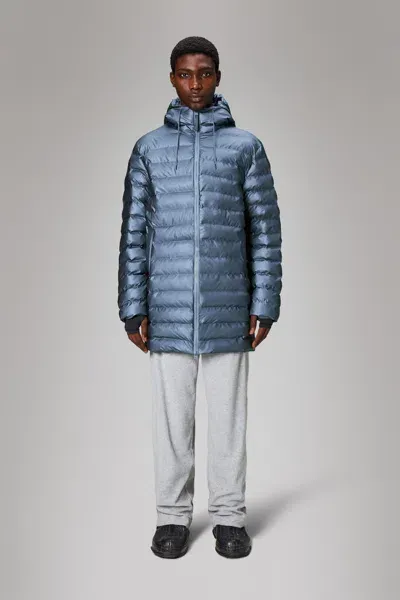 Rains Lohja Long Puffer Jacket In Blue