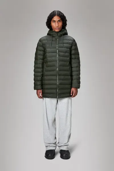 Rains Lohja Long Puffer Jacket In Green